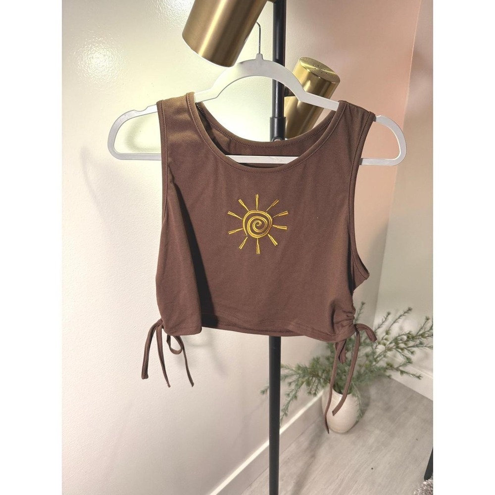 y2k golden sun brown ruched side romwe L-2xl summer jeans boho casual tank top